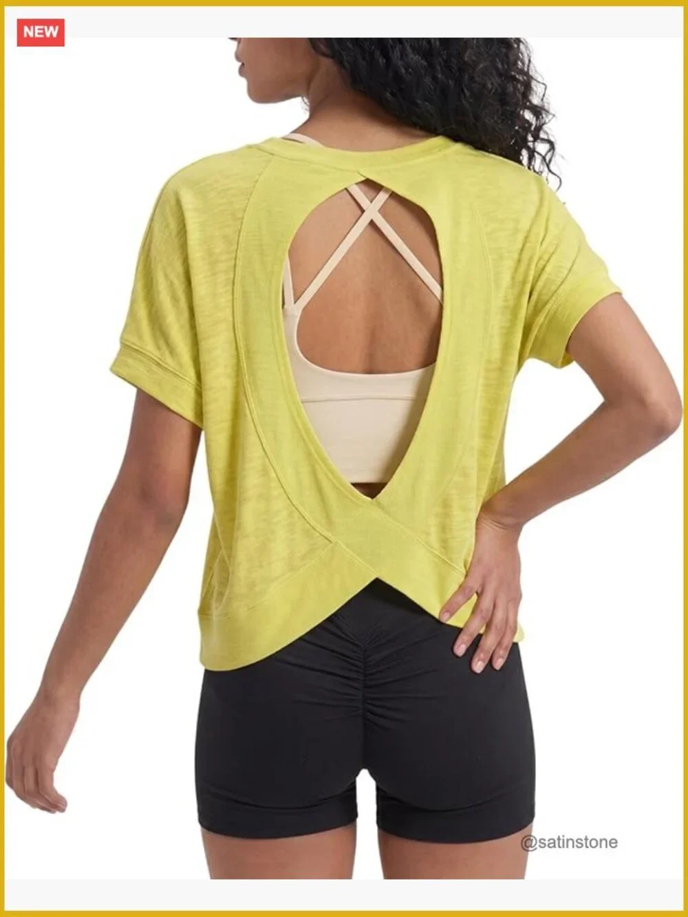 Open Back Workout Shirt, Loose Fit Athletic Tops for Yoga Gym Running